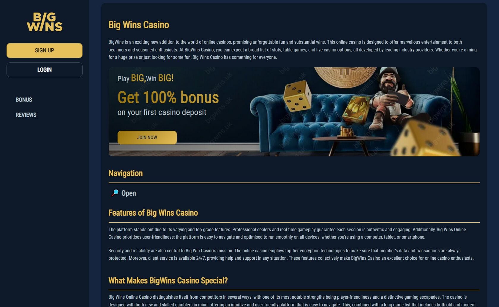 BigWins Online Casino Login